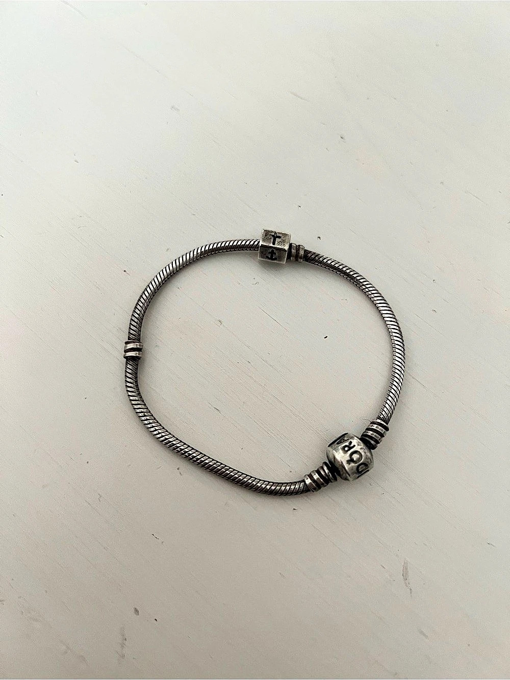 Pandora Sterling Silver Snake 7.0" Starter Bracelet w/Faith, Hope + Love Charm
